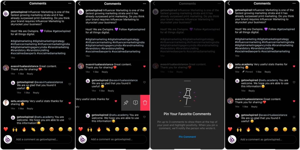 How To Pin Comments On Your Instagram Post - Owlspire Creative Agency